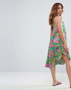 Пляжное платье в полоску на бретельках с принтом ASOS - Мульти