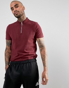 Красное поло из пике с воротником на молнии ASOS - Красный