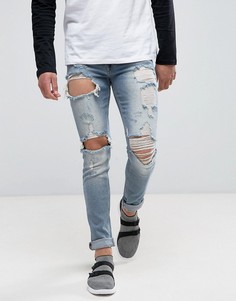 Выбеленные голубые рваные джинсы скинни ASOS - Синий