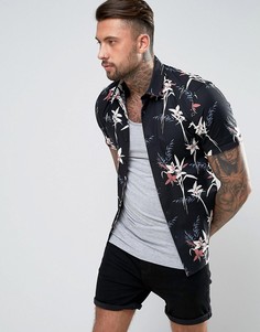 Облегающая черная рубашка с цветочным принтом ASOS Co-ord - Черный