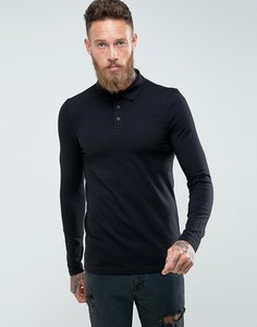 Облегающее черное поло с длинными рукавами ASOS - Черный