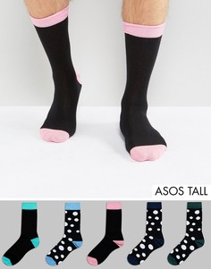 Набор из 5 носков в контрастный горошек ASOS TALL - Мульти