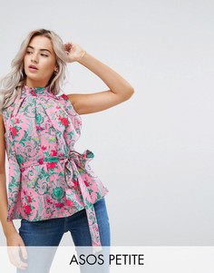 Топ с цветочным принтом и высоким воротом ASOS PETITE - Мульти