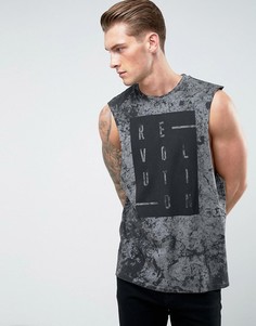 Длинная футболка без рукавов с текстовым принтом ASOS - Черный