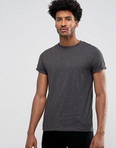 Серая футболка с круглым вырезом и отворотами на рукавах ASOS - Серый