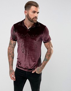 Велюровая футболка-поло с выжженным узором ASOS - Красный