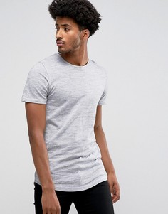 Меланжевая удлиненная премиум-футболка Jack &amp; Jones - Серый