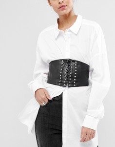 Широкий ремень с заклепками и шнуровкой Pieces - Черный