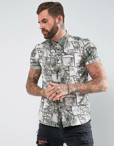Рубашка классического кроя с принтом в винтажном стиле ASOS - Белый