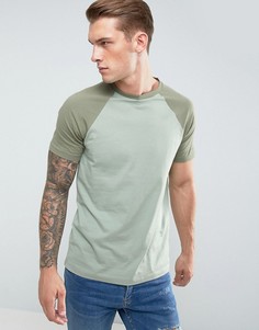 Зеленая футболка с контрастными рукавами реглан ASOS - Зеленый