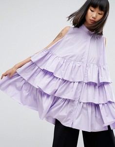 Оверсайз-рубашка без рукавов с оборками ASOS WHITE - Фиолетовый