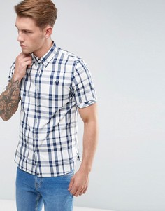 Синяя клетчатая рубашка узкого кроя с коротким рукавом Fred Perry - Белый