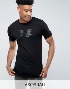 Обтягивающая черная футболка с текстовым принтом ASOS TALL - Черный