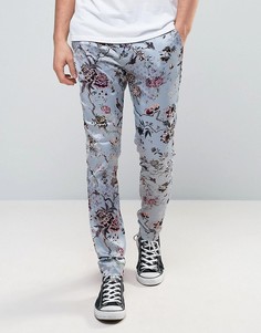 Супероблегающие атласные брюки с цветочным принтом ASOS - Синий