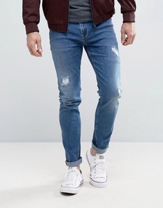 Синие рваные джинсы скинни ASOS - Синий