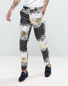 Жаккардовые брюки зауженного кроя цвета металлик ASOS - Золотой