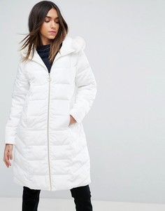 Длинное стеганое пальто с искусственным мехом ASOS - Белый