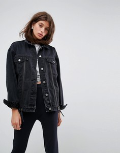 Выбеленная джинсовая куртка с молнией ASOS - Черный