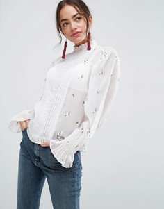 Полупрозрачная блузка с цветочной вышивкой ASOS - Белый