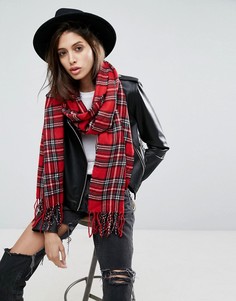 Длинный шарф в клетку тартан с кисточками ASOS - Красный