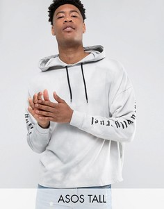 Оверсайз-худи с эффектом кислотной стирки и принтом на рукаве ASOS TALL - Серый