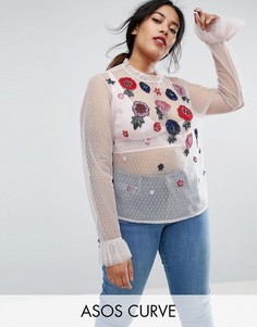 Сетчатый топ с цветочной вышивкой ASOS CURVE - Фиолетовый