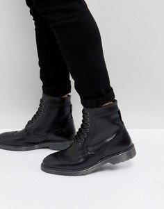 Черные кожаные броги с рифленой подошвой ASOS - Черный