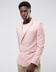 Розовый фактурный двубортный блейзер приталенного кроя ASOS - Розовый