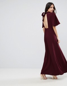 Платье макси с воротником-стойкой и расклешенными рукавами ASOS - Красный