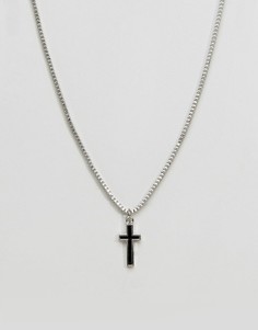 Ожерелье с черной матовой подвеской-крестом Icon Brand - Черный