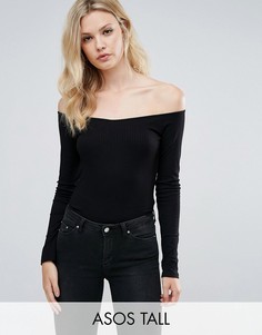 Топ в рубчик с открытыми плечами ASOS TALL - Черный