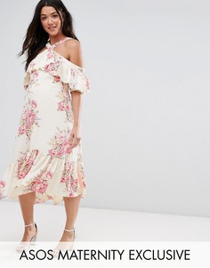 Платье с завязкой на шее и оборками ASOS Maternity - Мульти