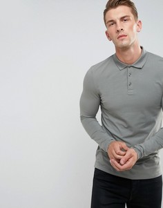 Серое обтягивающее поло с длинными рукавами ASOS - Серый