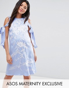 Платье с открытыми плечами и вышивкой ASOS Maternity - Зеленый