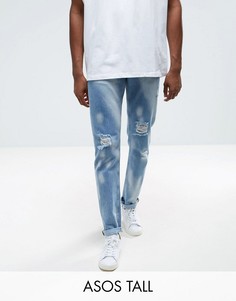 Светлые выбеленные джинсы слим в винтажном стиле с рваной отделкой ASOS TALL - Синий