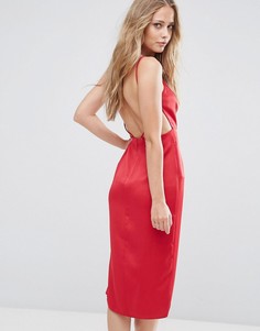Платье миди с драпировкой и открытой спиной ASOS - Красный