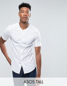 Зауженная рубашка в бейсбольном стиле с полосками ASOS TALL - Темно-синий