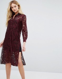 Кружевное платье-рубашка с длинными рукавами Closet - Красный