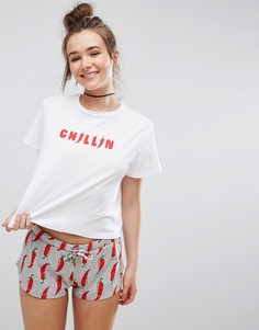 Пижамный комплект из шортов и футболки с принтом Chillin ASOS - Мульти