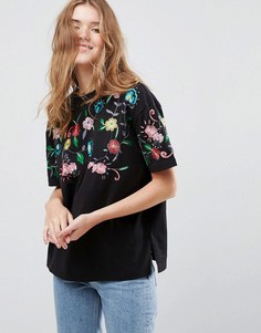 Футболка с вышивкой на кокетке ASOS - Черный