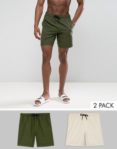 2 пары шортов для плавания (хаки, песочные) ASOS TALL - СКИДКА - Мульти