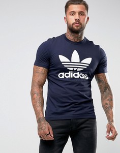 Темно-синяя футболка с логотипом-трилистником adidas Originals BQ7940 - Темно-синий