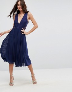 Платье миди с кружевными вставками ASOS - Темно-синий