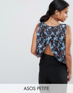 Плиссированный топ с разрезом на спине и цветочным принтом ASOS PETITE - Мульти
