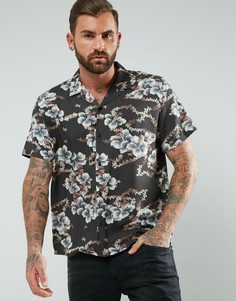 Свободная рубашка из вискозы с цветочным принтом ASOS - Черный