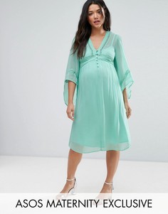 Платье со шнуровкой и расклешенными рукавами ASOS Maternity - Синий
