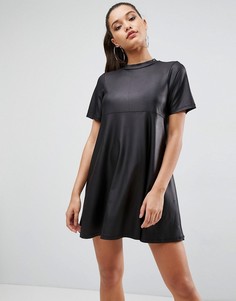 Платье-футболка мини из полиуретана ASOS - Черный