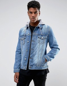 Джинсовая куртка с трикотажным капюшоном ASOS - Синий