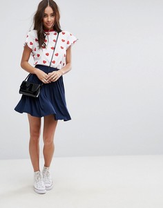 Расклешенная мини-юбка со складками ASOS - Темно-синий