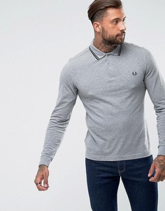 Серое узкое поло с длинными рукавами и контрастной отделкой Fred Perry - Серый